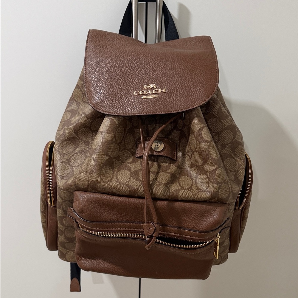 Coach Tan and Brown Signature Backpack